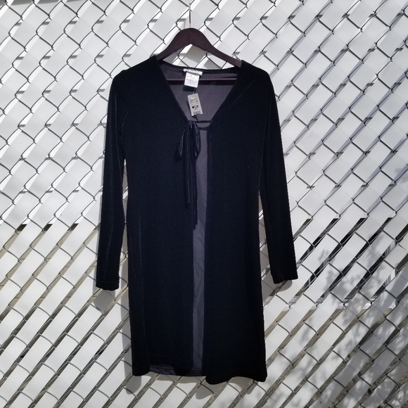 NWT M Studio vintage long black velvet front tie cardigan S - Picture 4 of 7